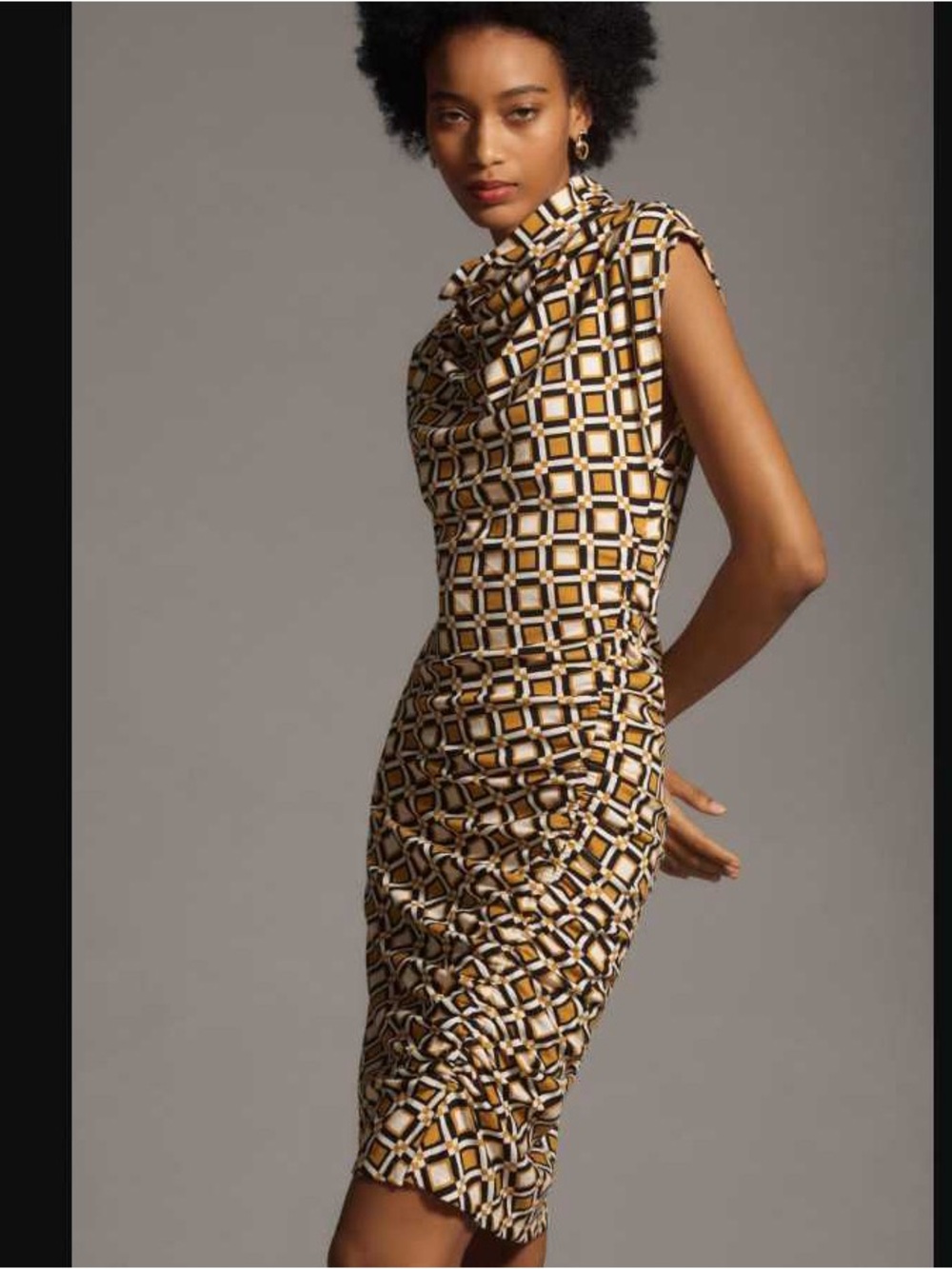 BNWOT Anthropologie Maya ruched cowl neck dress in geometric tile size medium